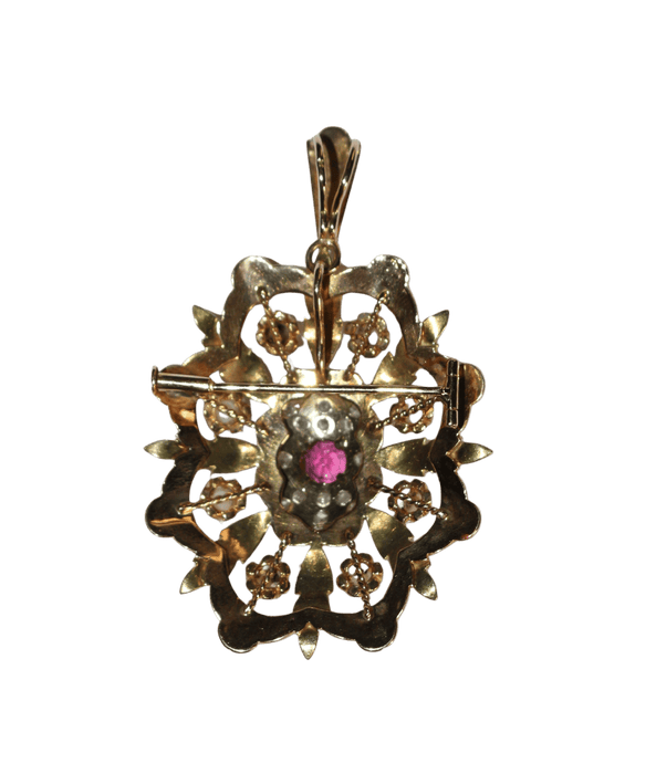 Broche Pendentif Broche Napoléon III trois ors diamants grenat 58 Facettes 571