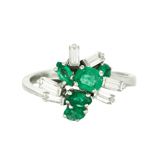 Ring White gold ring with diamonds and emeralds 58 Facettes DDV0056-9