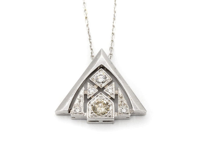 Pendentif Pendentif « Pans de Bois d'Auxerre » pavé en or blanc et diamants 58 Facettes F1579