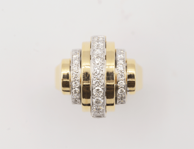 Bague 53 Bague godrons pavée de diamants en or jaune et or blanc 58 Facettes F1878 F1884