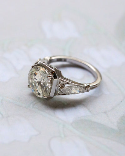 Bague 53 Bague solitaire carré en or blanc et diamant 3,46 ct G-SI2 58 Facettes F1943 A9959 C1897B