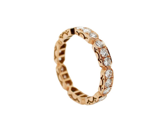 Bague 51 Alliance « Ruban pincé » en or rose et diamants 1,24 ct 58 Facettes F585