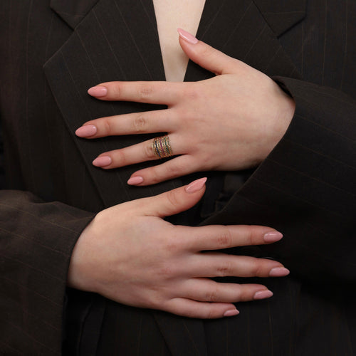 Bague Bague vintage en or rose 18k avec diamants, rubis, émeraude et saphir 58 Facettes 2601017