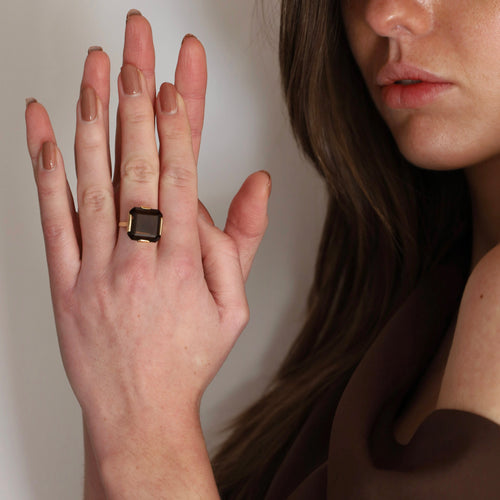 Bague 54 Bague vintage en or jaune 14k avec quartz fumé 58 Facettes 2512029