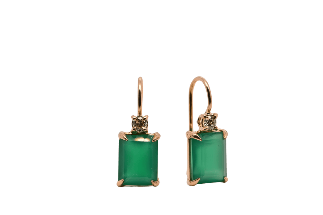 Boucles d'oreilles Earrings Green Onyx Diamants 0, 12 Carats Yellow Gold 18 Carats 58 Facettes