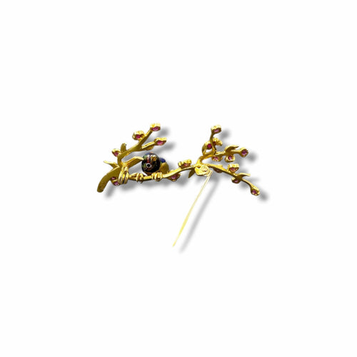 Broche Broche oiseau émaillé en or jaune 18K et rubis 58 Facettes REF2503-270