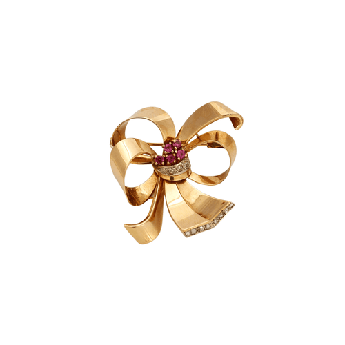 Broche Broche or jaune et gris avec rubis et diamants 58 Facettes L2