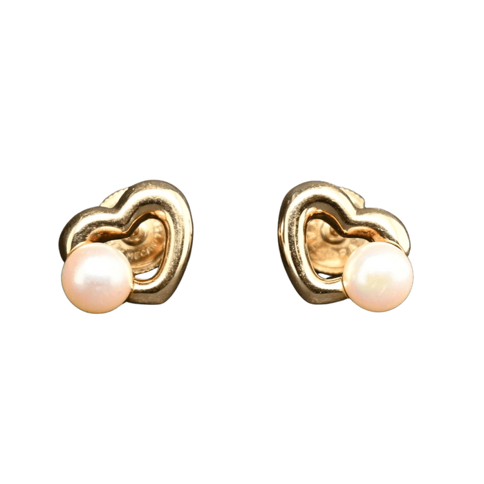 Boucles d'oreilles CARTIER - Rares Boucles d'Oreille Coeur Or Jaune Perles Blanches 58 Facettes