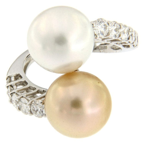 Bague Guidetti - Bague contrariée en or blanc avec diamants et perles 58 Facettes G2436