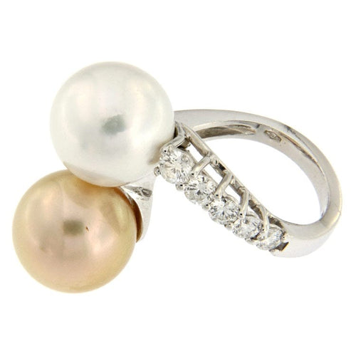 Bague Guidetti - Bague contrariée en or blanc avec diamants et perles 58 Facettes G2436