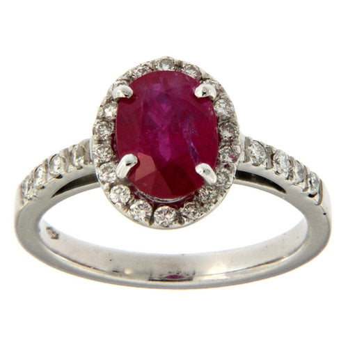 Bague Guidetti - Bague en or blanc avec rubis ovale et diamants 58 Facettes G2440