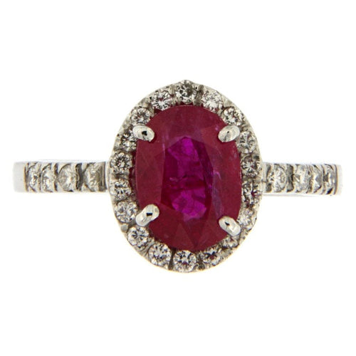 Bague Guidetti - Bague en or blanc avec rubis ovale et diamants 58 Facettes G2440