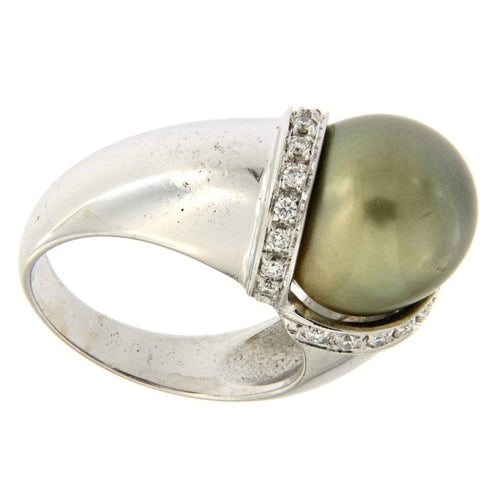Bague Guidetti - Bague en or blanc avec perle de Tahiti et diamants 58 Facettes G2639