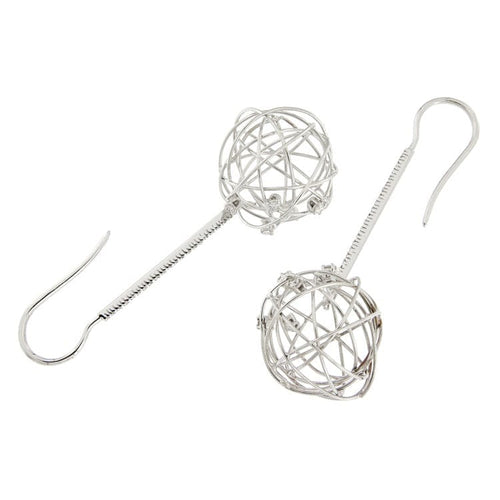 Boucles d'oreilles Guidetti - Boucles d’oreilles pendantes boule en or blanc et diamants 58 Facettes G2655