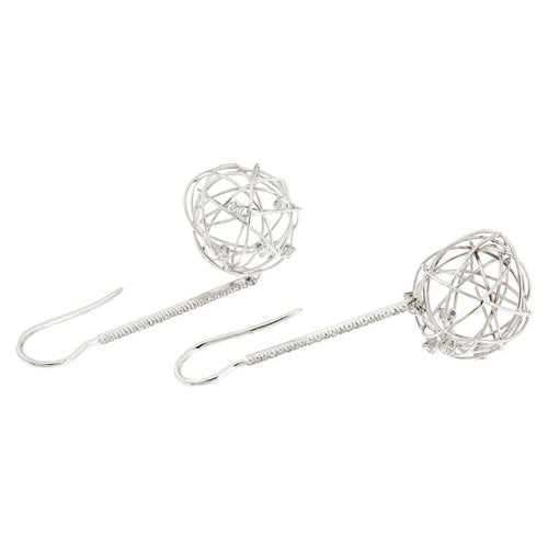Boucles d'oreilles Guidetti - Boucles d’oreilles pendantes boule en or blanc et diamants 58 Facettes G2655