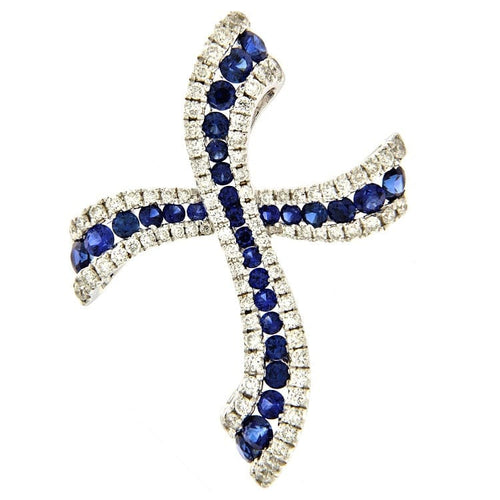 Pendentif Guidetti - Pendentif croix en or blanc avec diamants et saphirs 58 Facettes G3146