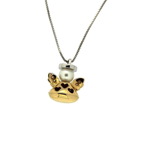 Collier Guidetti - Collier « Angioletto » en or blanc et jaune avec diamants et perle 58 Facettes G332
