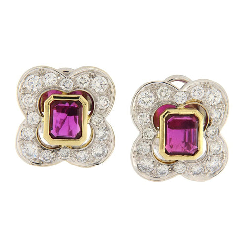 Boucles d'oreilles Boucles d'oreilles en or jaune et blanc 18 ct rubis et diamants 58 Facettes G3383