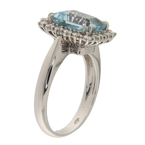 Bague Guidetti - Bague en or blanc avec aigue-marine et diamants 58 Facettes G3663