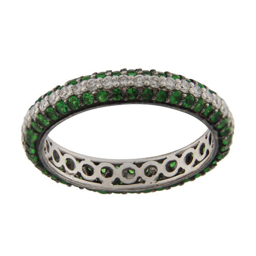 Bague Guidetti - Bague éternité en or blanc avec diamants et tsavorites 58 Facettes G3669