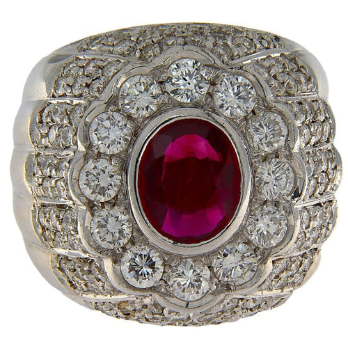 Bague 54.5 Bague en or blanc 18 kt avec rubis 1,05 ct et diamants 1,84 ct 58 Facettes G3706