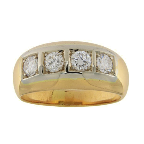 Bague 55.5 Bague alliance vintage en or jaune et blanc 18 ct avec diamants 0,74 ct 58 Facettes G3746