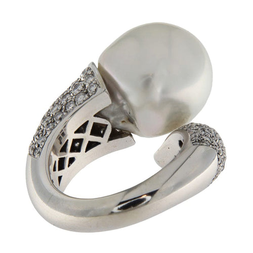 Bague 54.5 Bague vintage en or blanc 18 ct avec perle et diamant 1,51 ct 58 Facettes G3751