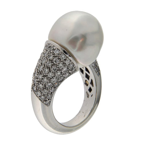Bague 54.5 Bague vintage en or blanc 18 ct avec perle et diamant 1,51 ct 58 Facettes G3751