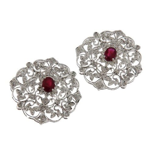 Boucles d'oreilles Boucles d’oreilles vintage en or blanc 18 ct avec diamants et rubis 58 Facettes G3779