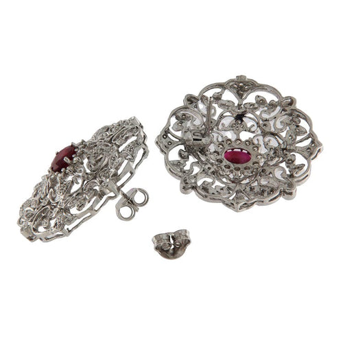 Boucles d'oreilles Boucles d’oreilles vintage en or blanc 18 ct avec diamants et rubis 58 Facettes G3779