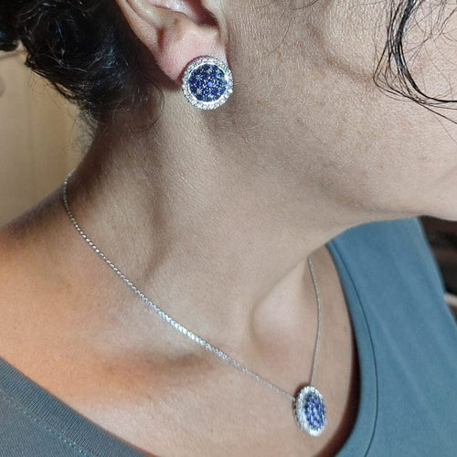 Boucles d'oreilles Boucles d’oreilles - or blanc 18 kt, saphirs et diamants taille brillant 58 Facettes G3818