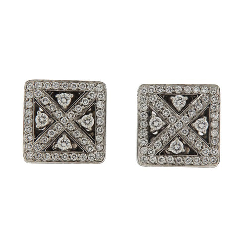 Boucles d'oreilles Boucles d’oreilles carrées vintage en or blanc 18 carats et diamants 2,54 ct 58 Facettes G3835