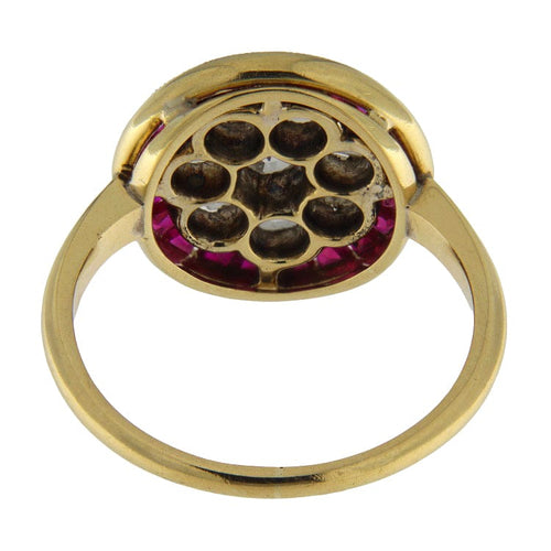 Bague 59.5 Bague vintage en or jaune 18 carats avec diamants taille rose et pierres rouges 58 Facettes G3841