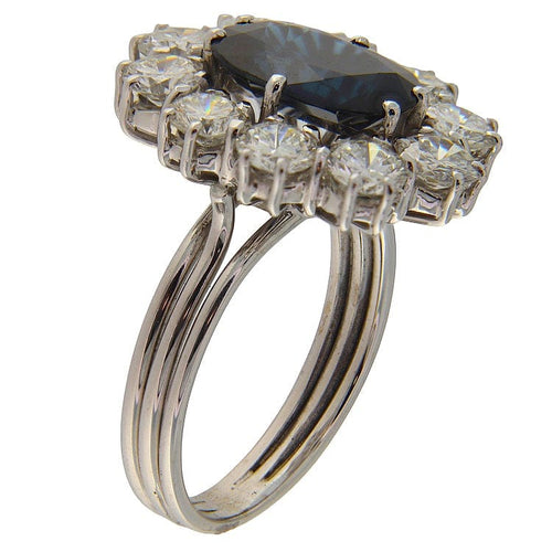 Bague 55 Bague vintage en or blanc avec saphir ovale et diamants 58 Facettes G3864