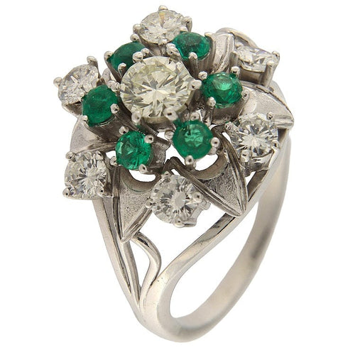 Bague 59 Bague vintage en or blanc 18 ct avec émeraudes et diamants 58 Facettes G3865