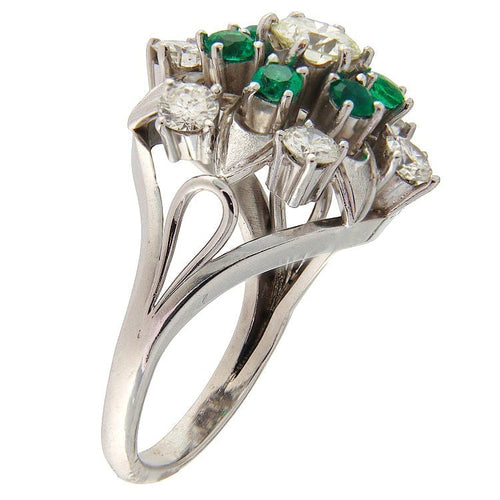 Bague 59 Bague vintage en or blanc 18 ct avec émeraudes et diamants 58 Facettes G3865