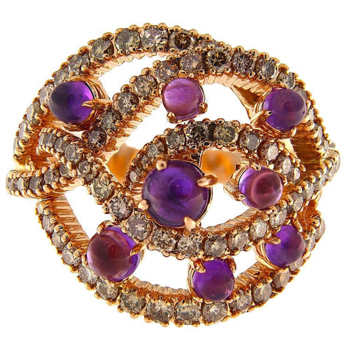 Bague 62 Bague vintage en or rose 18 kt avec améthystes et diamant Fancy Brown 58 Facettes G3866