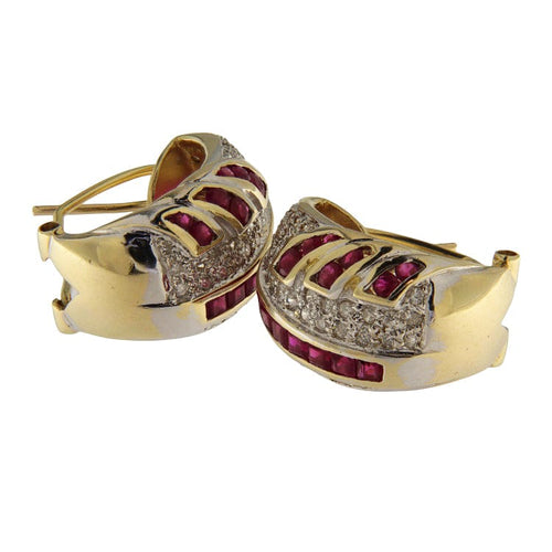 Boucles d'oreilles Boucles d’oreilles vintage - Or jaune 14 ct avec diamants et rubis 58 Facettes G3875