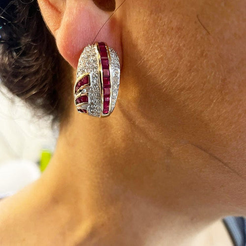 Boucles d'oreilles Boucles d’oreilles vintage - Or jaune 14 ct avec diamants et rubis 58 Facettes G3875