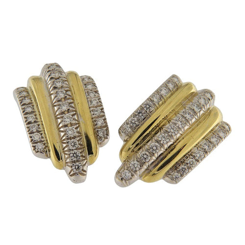 Boucles d'oreilles Boucles d’oreilles vintage - Or blanc et jaune 18 ct et diamants 1,36 ct 58 Facettes G3876