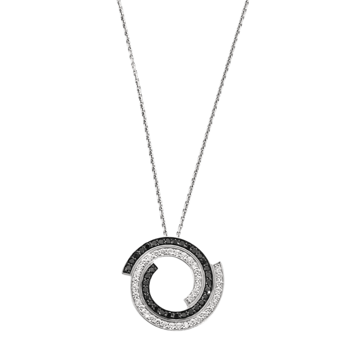 Pendentif DINH VAN - SPIRALE - Pendentif en or blanc, diamants et diamant noirs 58 Facettes DV0821-1