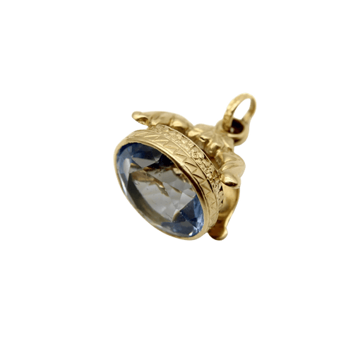 Porte-clés italien vintage en or avec pierre en pâte bleue 58 Facettes A10033