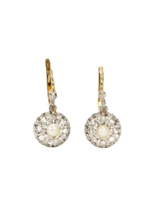 Boucles d'oreilles Boucles d'oreilles dormeuses anciennes perles diamants taille rose 58 Facettes J538