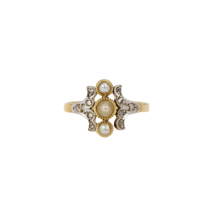 Bague Art Nouveau perles diamants