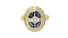 Bague 56 Bague ovale en or jaune, saphirs navette et diamants 58 Facettes 32709