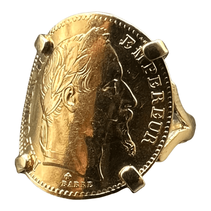 Bague Bague or PIECE 20 francs NAPOLEON III 58 Facettes