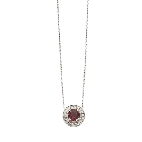Collier Collier pendentif or blanc tourmaline rose diamants en halo 58 Facettes