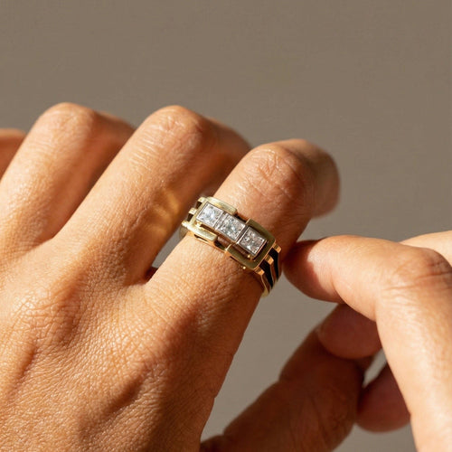 Bague 59 Bague vintage - Diamants en or jaune 14 carats 58 Facettes