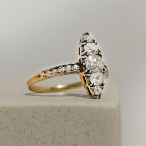 Bague 54 Bague navette édouardienne - Bague en or jaune 585 et diamants 58 Facettes 2919
