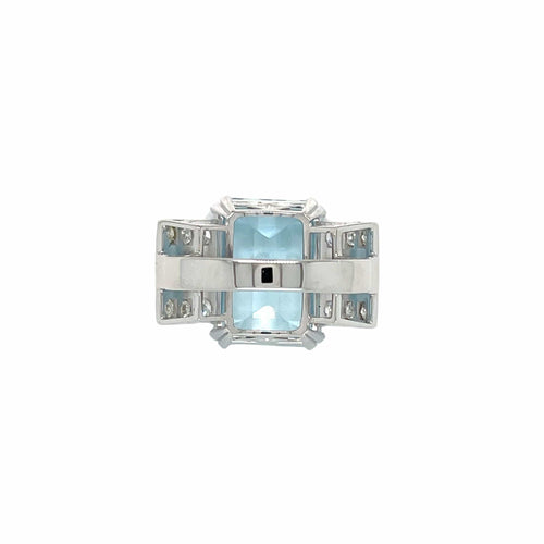 Bague 55 Bague Art déco en or 18 carats avec aigue-marine, saphirs et diamants 58 Facettes